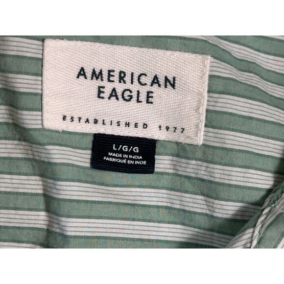 American Eagle Green White Striped Button Up Shirt Size Large - Picture 3 of 3